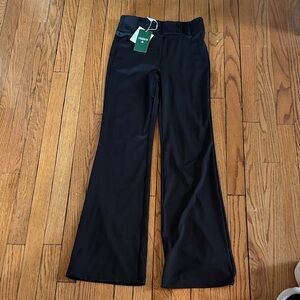 HALARA Black High-Waist Flare Pants with Button Waist Detail